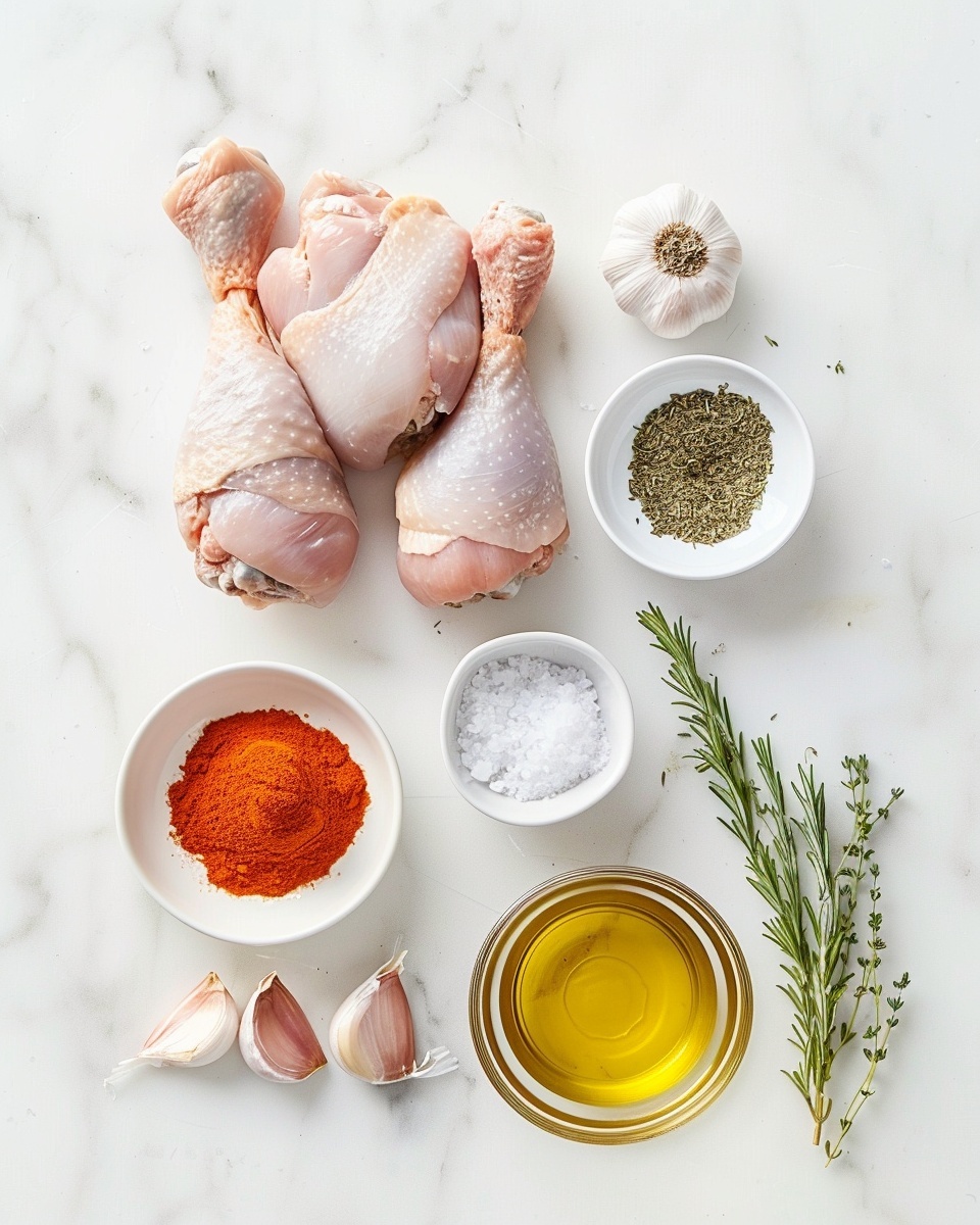 Single white plate showcasing one perfectly roasted chicken drumstick with a crispy, golden-brown skin speckled with herbs and spices, close-up angled view highlighting the juicy interior texture where the tender meat slightly peeks out near the bone, resting on a clean white marble surface under natural lighting, styled like a gourmet food blog serving, photo taken with an iphone --ar 4:5 --v 7