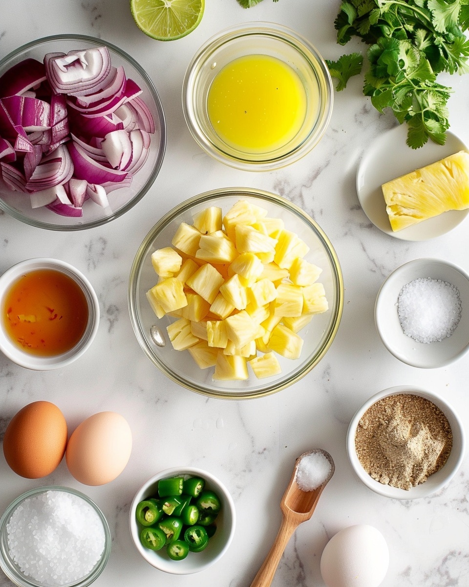 Single white corn tortilla folded and filled with one piece of glazed, richly sauced chicken, topped with a fresh pineapple salsa including diced pineapple, chopped green onions, red onion bits, cilantro, and a sprinkle of red chili flakes, close-up angled shot emphasizing the juicy chicken texture and vibrant topping layers, placed on a pristine white marble surface, styled as a ready-to-eat individual serving, natural lighting highlighting the colors and garnishes, photo taken with an iphone --ar 4:5 --v 7