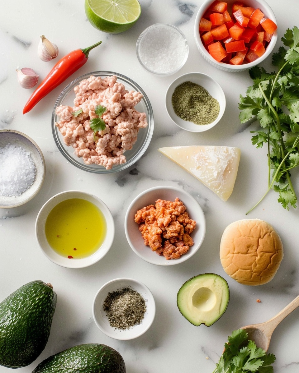 Single white plate with a close-up of one grilled chicken sandwich portion, showing the juicy grilled chicken breast layered under charred red bell peppers and caramelized onions, topped with a generous dollop of chunky guacamole, all nestled inside a toasted golden bun, angled shot capturing the textures of the tender chicken, smoky vegetables, and creamy avocado, placed on a white marble surface, natural lighting highlighting the fresh vibrant colors, intimate plated serving photo taken with an iphone --ar 4:5 --v 7