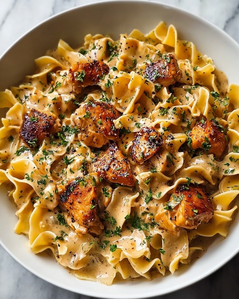 One-Pan Creamy Garlic Butter Chicken with Egg Noodles Recipe