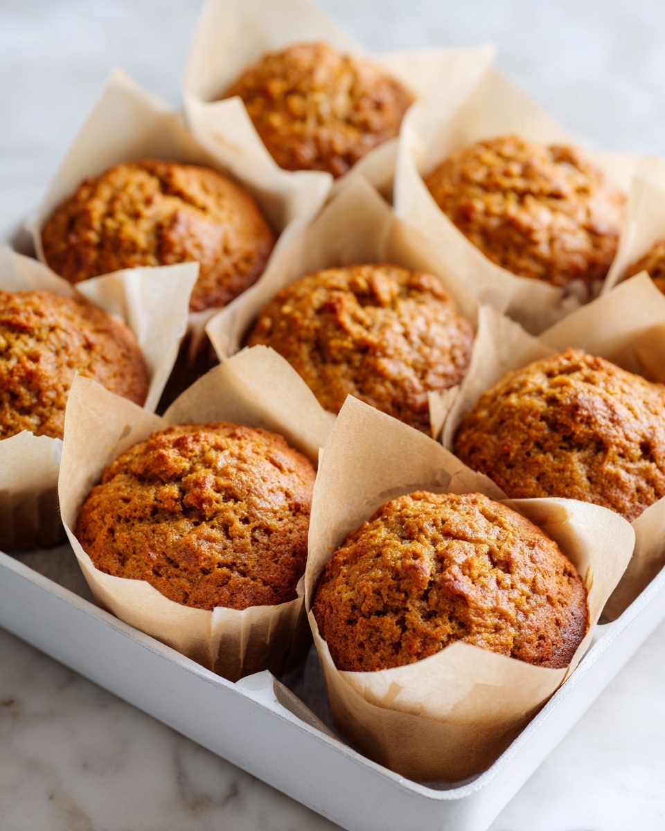 A large white rectangular baking tray filled with a full batch of freshly baked golden brown muffins, each nestled in natural parchment paper liners, with textured, slightly domed tops showcasing a moist and hearty crumb, all arranged neatly to display the entirety of the batch, photographed from a 3/4 angle on a white marble countertop under natural lighting, professional food magazine hero shot photo taken with an iphone --ar 4:5 --v 7