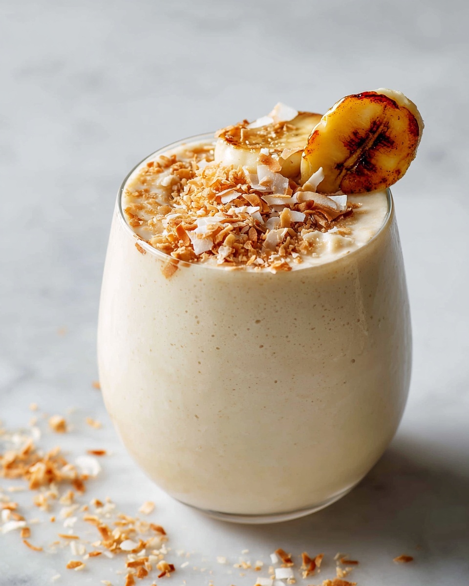 Vegan Paleo AIP Banana Milkshake Recipe 6 Two large white glasses filled with creamy almond smoothies, garnished with toasted almond flakes and featuring caramel-colored swirls inside the drinks, arranged together on a white marble countertop, natural lighting, professional food magazine hero shot, whole presentation photograph taken with an iphone --ar 4:5 --v 7