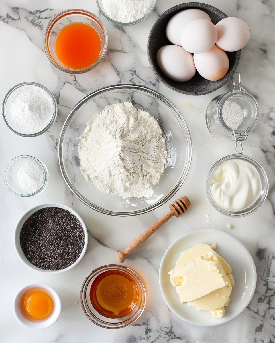 Orange and Poppy Seed Cake Recipe 5 Single white plate showcasing one slice of moist poppy seed cake topped with thick, creamy frosting sprinkled with bright orange zest, angled to reveal the dense crumb speckled with poppy seeds and a smooth frosting layer, natural light highlighting the soft texture and vibrant garnish, presented on a white marble surface, styled like a food blog serving, photo taken with an iphone --ar 4:5 --v 7