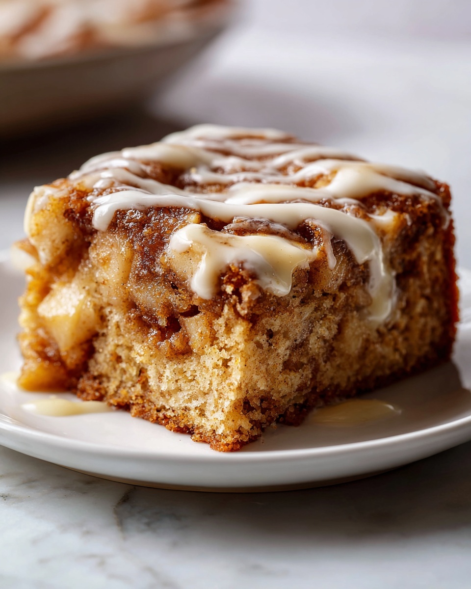 A full rectangular white ceramic baking dish filled with a freshly baked cinnamon roll casserole, featuring golden-brown swirling layers generously coated with a cinnamon sugar mixture and drizzled with a glossy, creamy white glaze evenly spread across the entire surface, showcasing the rustic texture and inviting warmth of the whole dessert, presented on a white marble countertop with natural lighting highlighting the moist and spiced details, professional food styling, photo taken with an iphone --ar 4:5 --v 7