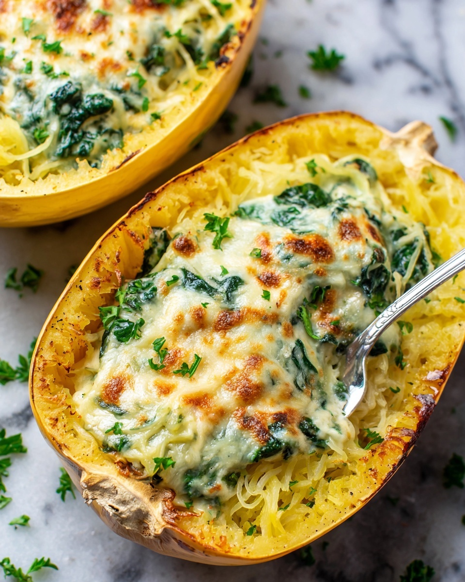 Cheesy Garlic Parmesan Spinach Spaghetti Squash Recipe