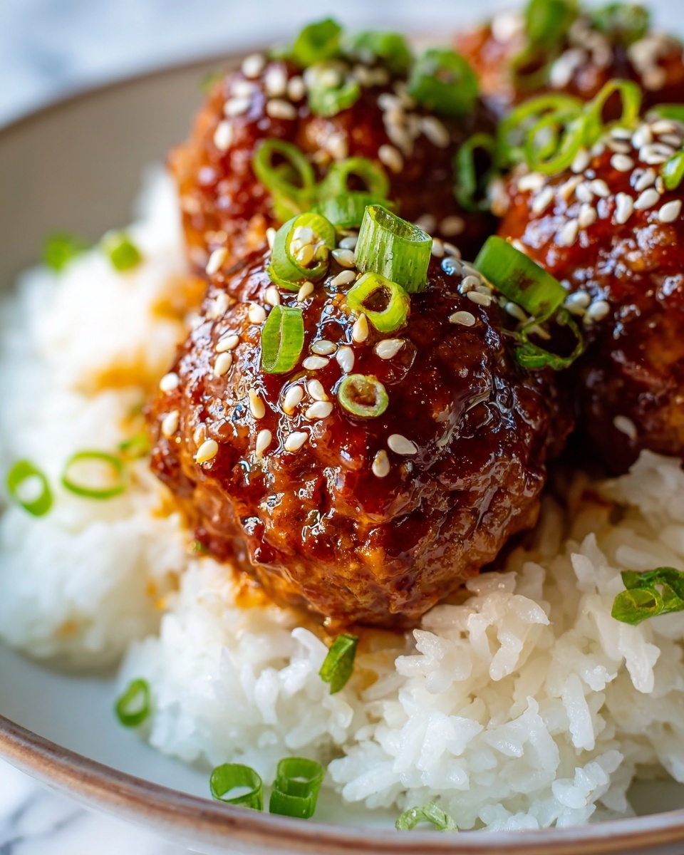 Asian Glazed Turkey Meatballs Recipe 6 Large white skillet filled with an entire batch of glazed meatballs bathed in a rich, glossy brown sauce, each meatball sprinkled with white sesame seeds and finely chopped green onions, arranged neatly to showcase the hearty and delicious dish, photographed from overhead on a white marble countertop with natural lighting, professional food styling photo taken with an iphone --ar 4:5 --v 7