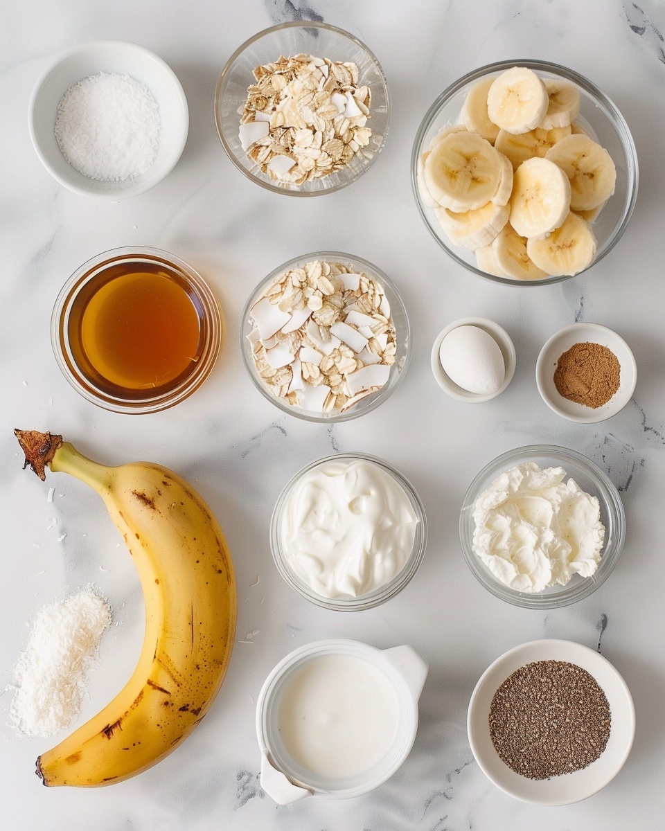 Coconut Cream Pie Overnight Oats Recipe 5 Single white bowl holding a creamy serving of coconut chia pudding topped with toasted coconut flakes, close-up angled view capturing the pudding’s smooth, slightly textured surface and scattered crunchy coconut pieces, set on a white marble surface with gentle natural light enhancing the soft, inviting appearance, styled as a ready-to-eat breakfast or snack photo taken with an iphone --ar 4:5 --v 7