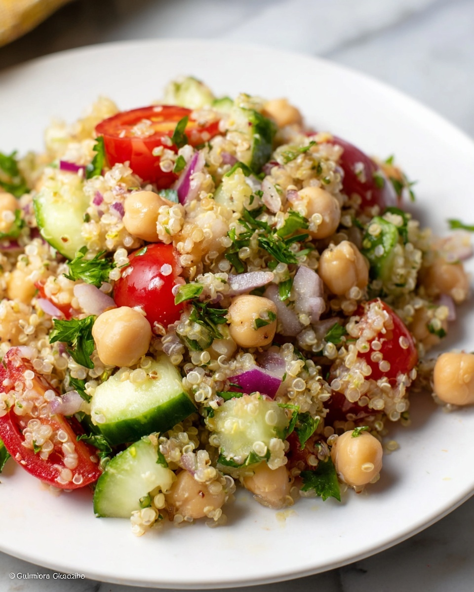 Refreshing Quinoa Salad with Chickpeas, Vegetables, and Feta Recipe