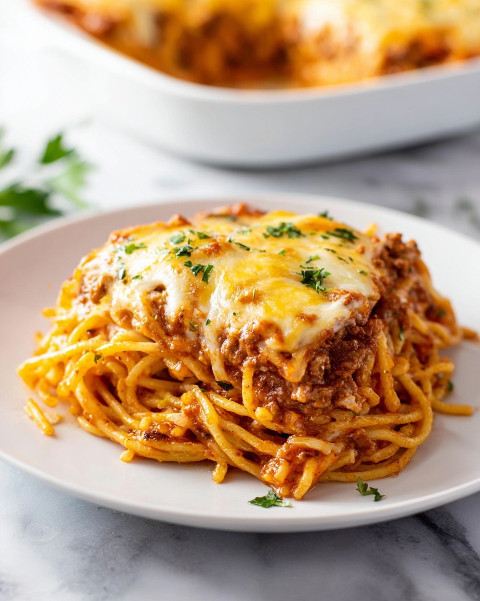 Spaghetti Pie with Ricotta, Meat Sauce, and Melting Mozzarella Recipe