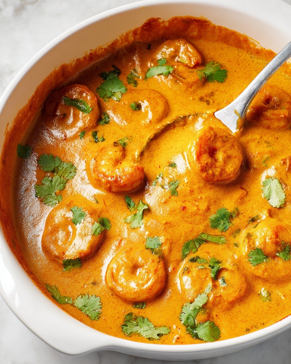 Wide white baking dish filled with creamy, rich butter chicken curry featuring whole tender chicken pieces submerged in the bright orange, velvety sauce, with hints of fresh coriander seen in the sauce, photographed at a 3/4 angle on a white marble countertop under natural lighting, styled like a high-end food magazine hero shot, photo taken with an iphone --ar 4:5 --v 7