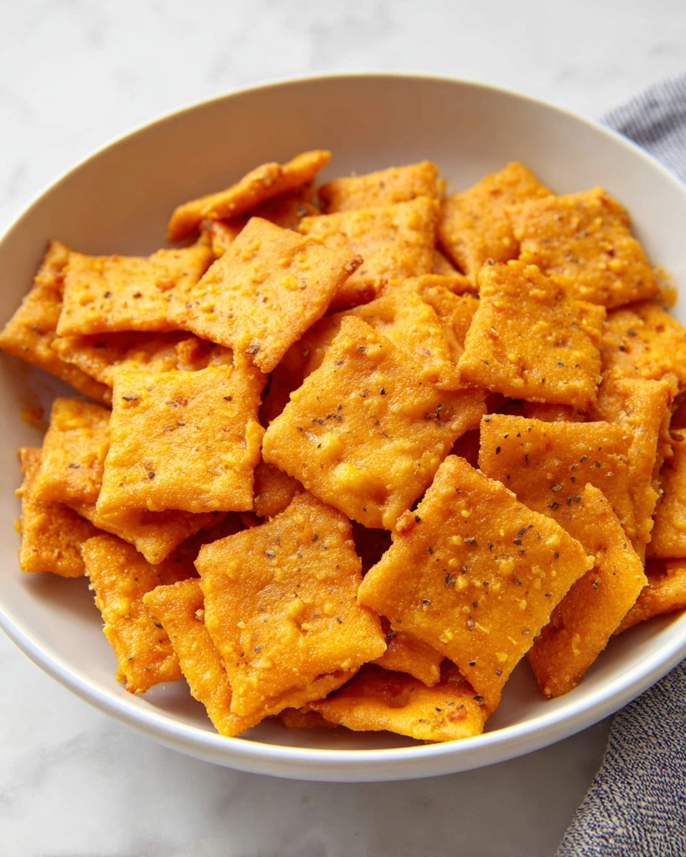 Sweet Potato Crackers Recipe 6 A large white parchment-lined baking sheet fully covered with an even arrangement of golden-orange, square-shaped homemade crackers, each with scalloped edges and a slightly textured surface showing flecks of seasoning and subtle color variations, photographed from above on a white marble countertop, natural lighting highlighting the crispy, baked texture, professional food styling photo taken with an iphone --ar 4:5 --v 7